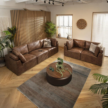 Quatropi Modern 5 Seater Modular 3 & 2 Seater Sofa Set Suite Couch Brown Fabric