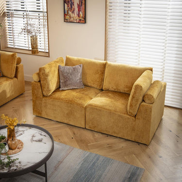Quatropi Modern 5 Seater Modular 3 & 2 Seater Sofa Set Suite Couch Mustard Fabric