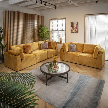 Quatropi Modern 5 Seater Modular 3 & 2 Seater Sofa Set Suite Couch Mustard Fabric