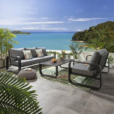 Quatropi Modern 5 Seater Outdoor Garden Sofa Set Black Aluminium Grey Cushions