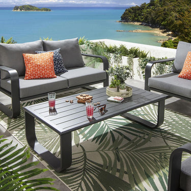 Quatropi Modern 5 Seater Outdoor Garden Sofa Set Black Aluminium Grey Cushions