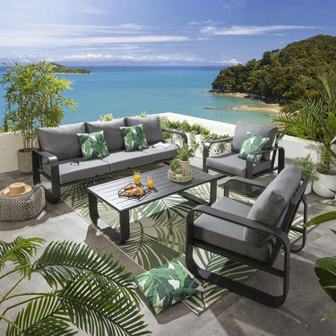 Quatropi Modern 5 Seater Outdoor Garden Sofa Set Black Aluminium Grey Cushions
