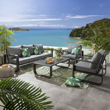 Quatropi Modern 5 Seater Outdoor Garden Sofa Set Black Aluminium Grey Cushions