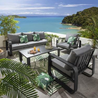 Quatropi Modern 5 Seater Outdoor Garden Sofa Set Black Aluminium Grey Cushions