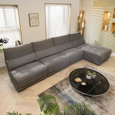Quatropi Modern 5 Seater Recliner L-Shape Corner Sofa Set Chaise Grey Fabric L2R