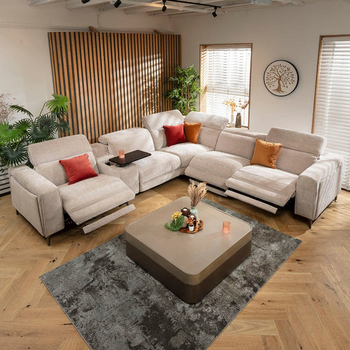 Florance 5 Seater Triple Recliner Corner Sofa & Storage Console Putty Grey 342x309cm