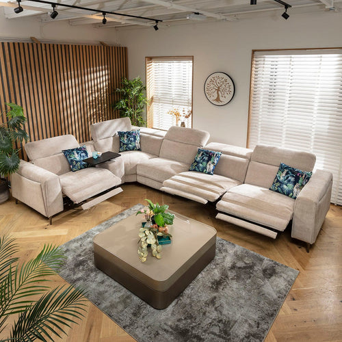 Florance 5 Seater Triple Recliner Corner Sofa & Storage Console Putty Grey 391x260cm