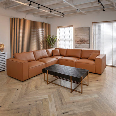 Quatropi Modern 5 Seater Tan Leather Corner Sofa Modular Couch 297x297cm