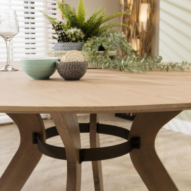 Quatropi Modern 6 Chair Natural Round Solid Wooden Dining Table Set Mink 150cm