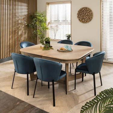Quatropi Modern 6 Chair Natural Solid Wood Extending Dining Set Blue 160-230cm