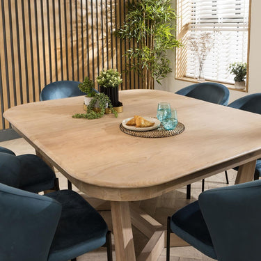 Quatropi Modern 6 Chair Natural Solid Wood Extending Dining Set Blue 160-230cm