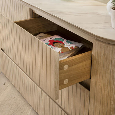 Quatropi Modern 6 Drawer Chest of Drawers Dresser Natural Oak Ceramic Top 140cm