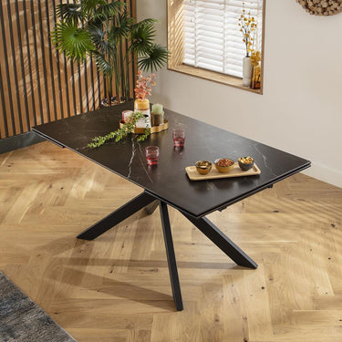 Quatropi Modern 6 Seat Extending Ceramic Dining Table and Chairs Set Black
