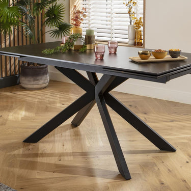 Quatropi Modern 6 Seat Extending Ceramic Dining Table and Chairs Set Grey Black