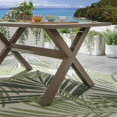 Quatropi Modern 6 Seat Outdoor Garden Dining Table Cross X-Leg Metal Beige 160cm