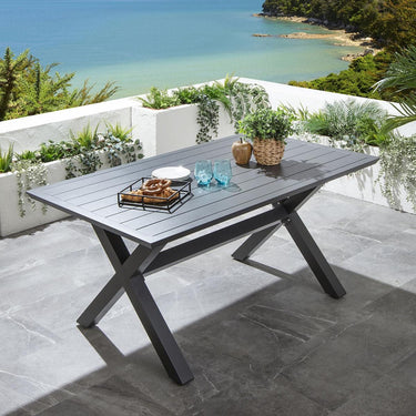 Quatropi Modern 6 Seat Outdoor Garden Dining Table Cross X-Leg Metal Grey 160cm