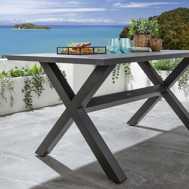 Quatropi Modern 6 Seat Outdoor Garden Dining Table Cross X-Leg Metal Grey 160cm