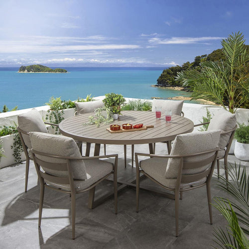 Mia 6 Seater Round Outdoor Garden Dining Set Aluminium Cream & Beige