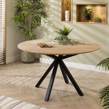 Quatropi Modern 6 Seat Solid Wooden Round Dining Table Natural Star Base 140cm