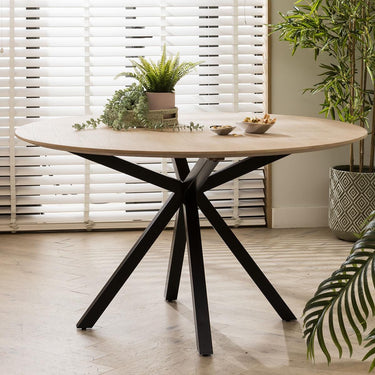 Quatropi Modern 6 Seat Solid Wooden Round Dining Table Natural Star Base 140cm