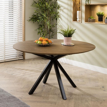 Quatropi Modern 6 Seat Solid Wooden Round Dining Table Stained Star Base 140cm