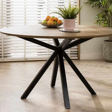 Quatropi Modern 6 Seat Solid Wooden Round Dining Table Stained Star Base 140cm