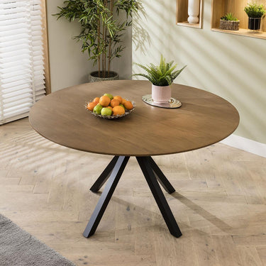 Quatropi Modern 6 Seat Solid Wooden Round Dining Table Stained Star Base 140cm