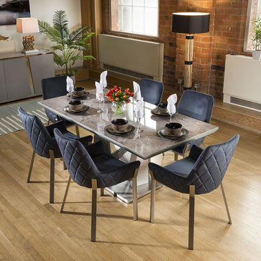 Quatropi Modern 6 Seater Ceramic Marble Dining Table And Chairs Set Grey Blue