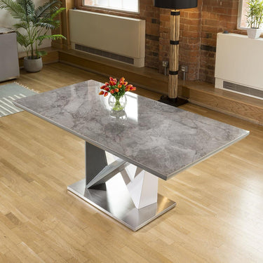 Quatropi Modern 6 Seater Ceramic Marble Dining Table And Chairs Set Grey Blue