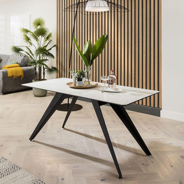 Quatropi Modern 6 Seater Ceramic Marble Dining Table And Chairs Set White Grey