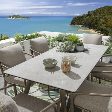 Quatropi Modern 6 Seater Ceramic Outdoor Garden Dining Set Aluminium Cream