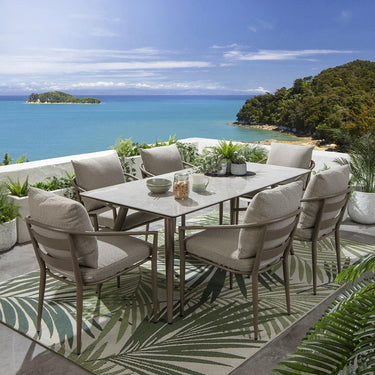 Quatropi Modern 6 Seater Ceramic Outdoor Garden Dining Set Aluminium Cream