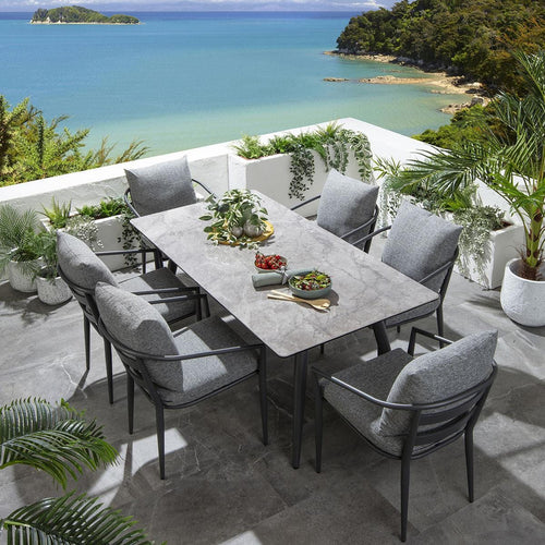Mia 6 Seater Ceramic Outdoor Garden Dining Set Aluminium Grey