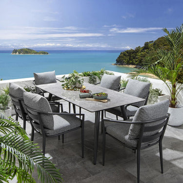 Quatropi Modern 6 Seater Ceramic Outdoor Garden Dining Set Aluminium Grey