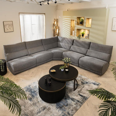 Quatropi Modern 6 Seater Electric Recliner L-Shape Corner Sofa Grey Fabric L62R