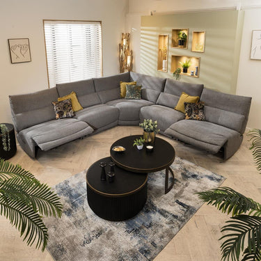 Quatropi Modern 6 Seater Electric Recliner L-Shape Corner Sofa Grey Fabric L62R