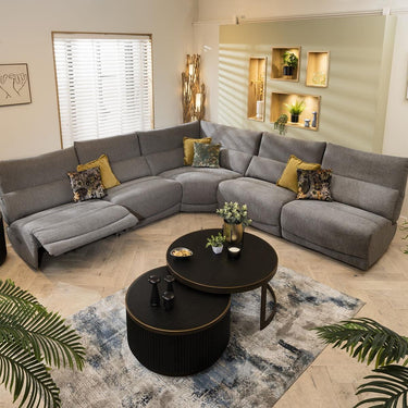 Quatropi Modern 6 Seater Electric Recliner L-Shape Corner Sofa Grey Fabric L6R