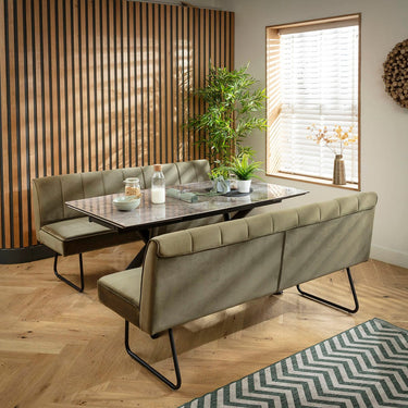 Quatropi Modern 6 Seater Extendable Bench Dining Set Green & Grey Ceramic SBT