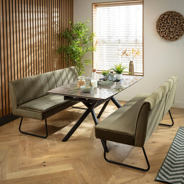 Quatropi Modern 6 Seater Extendable Bench Dining Set Green & Grey Ceramic SBT
