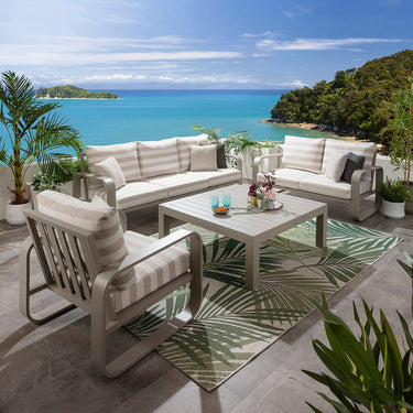 Quatropi Modern 6 Seater Garden Sofa & Armchair Set with Coffee Table Aluminium Cream Beige Stripe