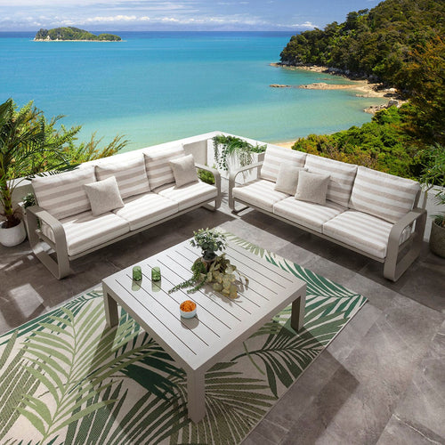Freddy 6 Seater Aluminium Garden Sofa Set & Coffee Table Cream Beige Stripe