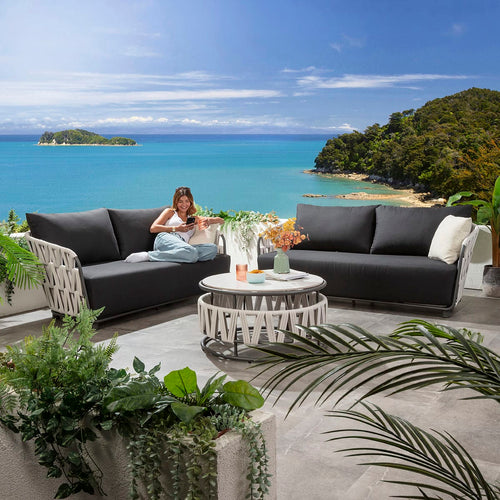 ZigZag 6 Seater Garden Sofa Set with Coffee Table Mono Rope