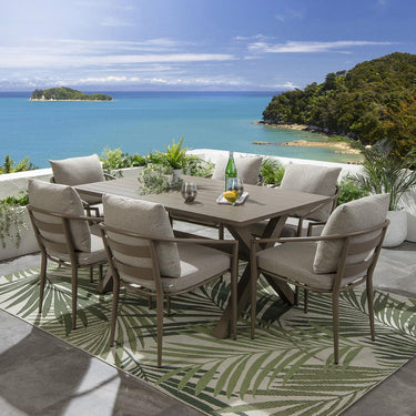 Quatropi Modern 6 Seater Garden Table and Chair Dining Set Aluminium Beige