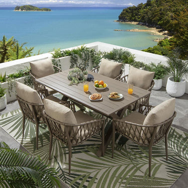 Quatropi Modern 6 Seater Garden Table and Chairs Dining Set Aluminium Beige
