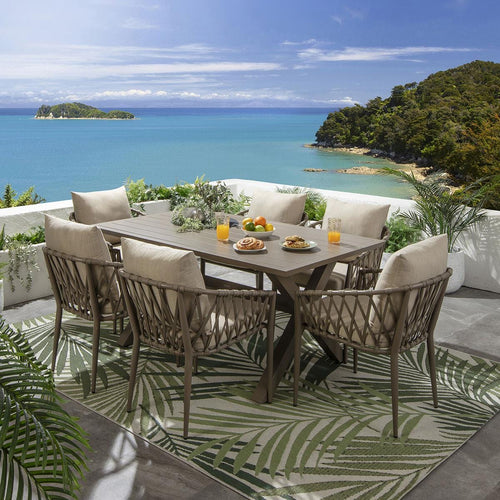 Verity & Star 6 Seater Outdoor Garden Dining Set Aluminium Beige