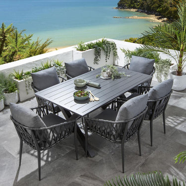 Quatropi Modern 6 Seater Garden Table and Chairs Dining Set Aluminium Grey