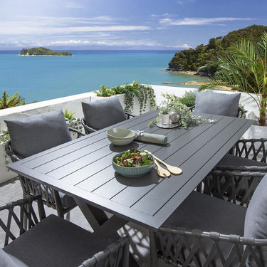 Quatropi Modern 6 Seater Garden Table and Chairs Dining Set Aluminium Grey