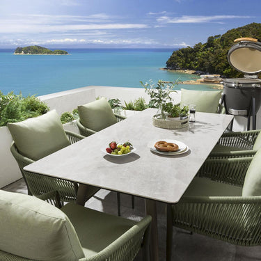 Quatropi Modern 6 Seater Outdoor Garden Dining Set Ceramic Aluminium Green Beige