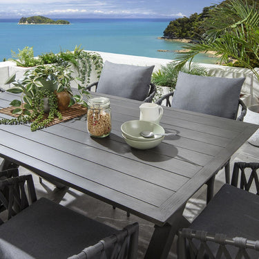 Quatropi Modern 6 Seater Outdoor Garden Dining Set Grey Wood Effect Aluminium