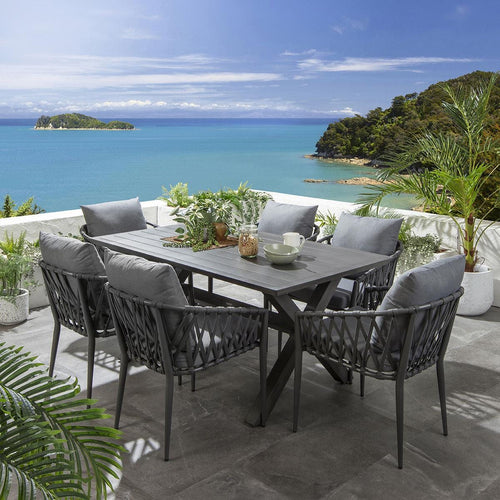 Verity & Star 6 Seater Outdoor Garden Dining Set Grey Wood Effect Aluminium